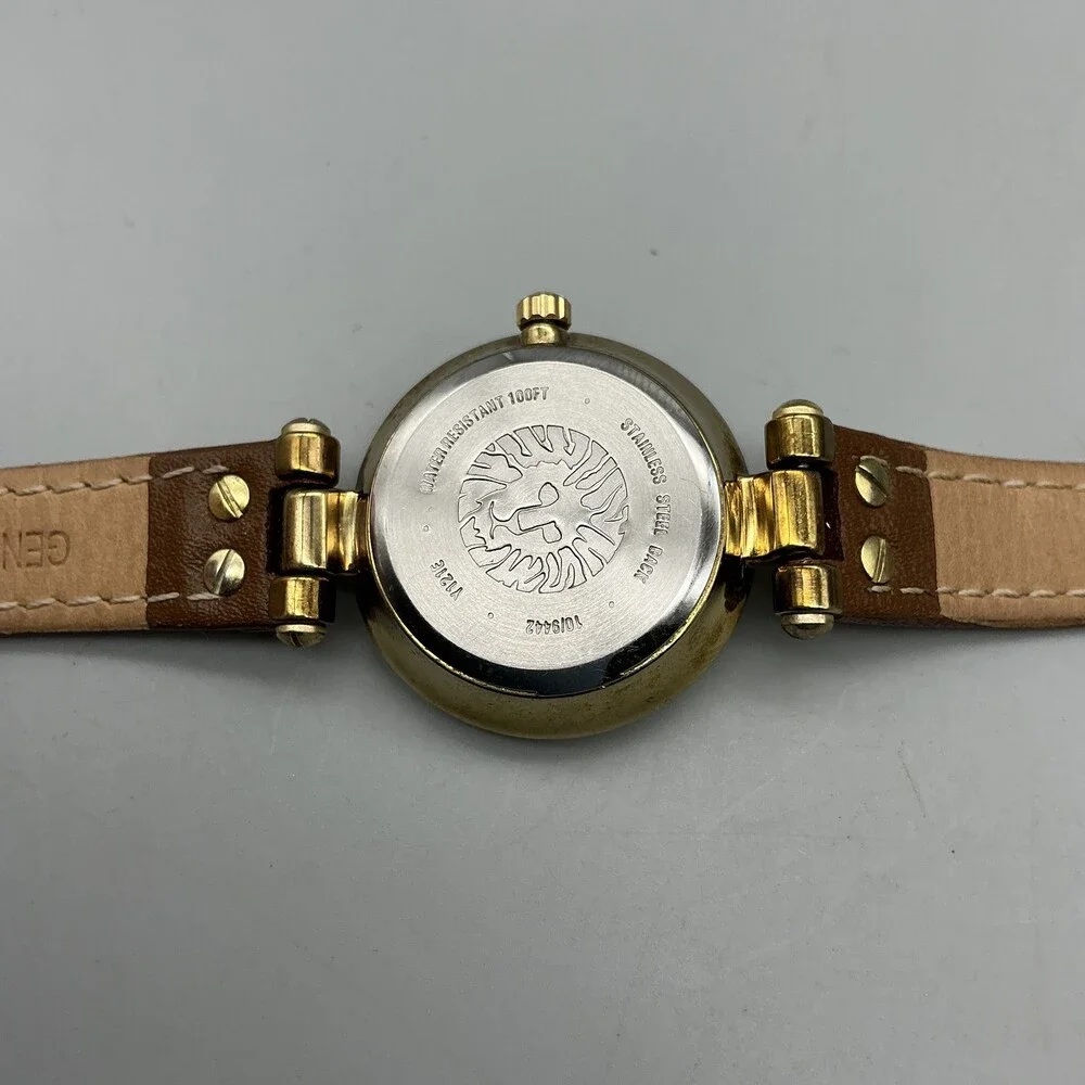 Anne Klein Womens Watch 26mm Gold Tone Brown Leather Band New Battery